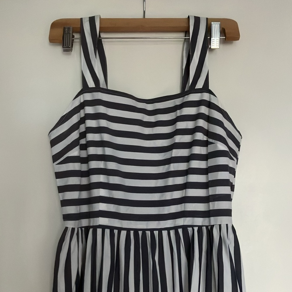 A new day tiered Blue White stripe Maxi Dress tiered ruffle hem pockets small - Picture 3 of 5